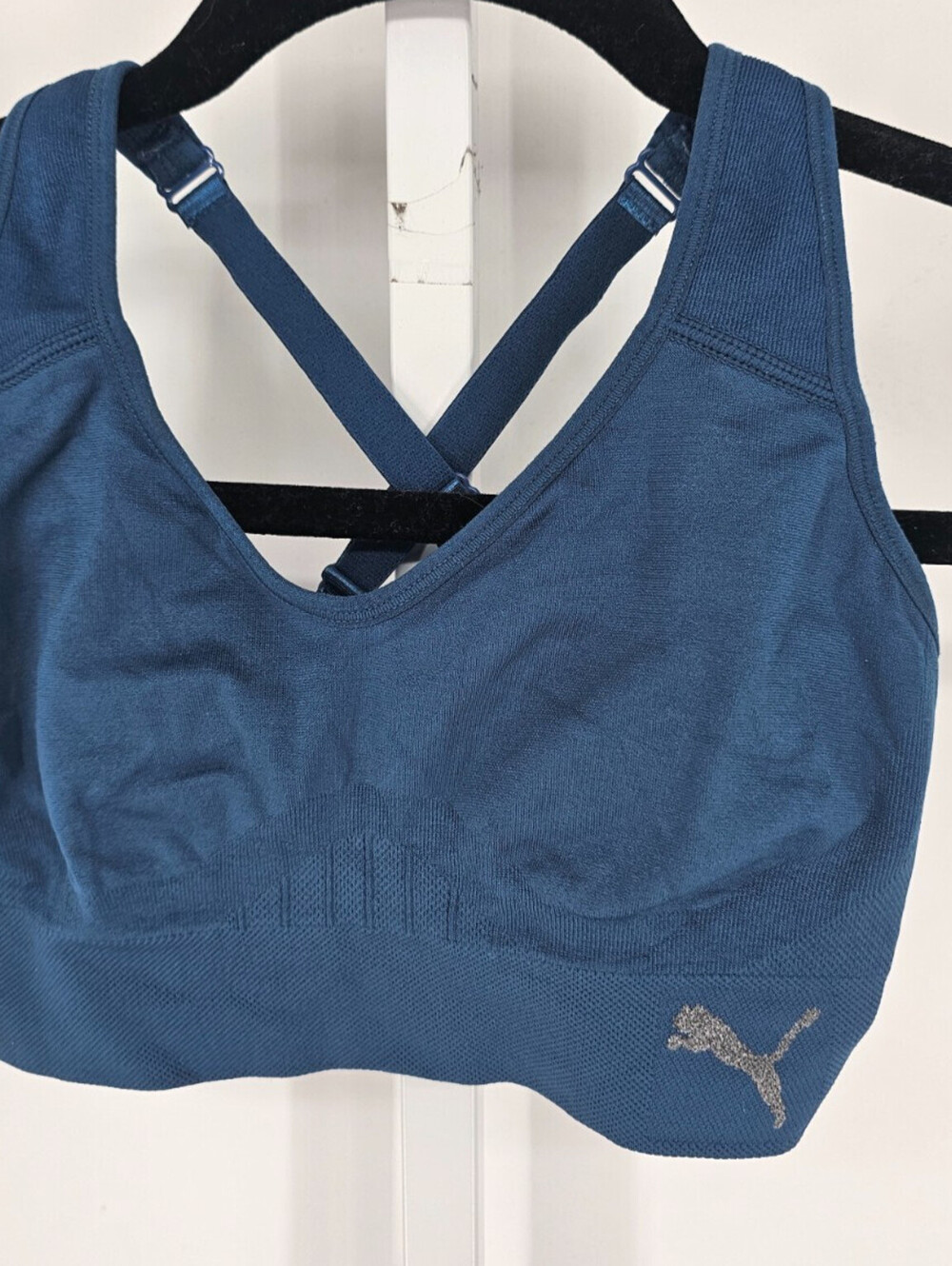 Puma womens Sz S High Impact Sports Bra Cross Back Blue